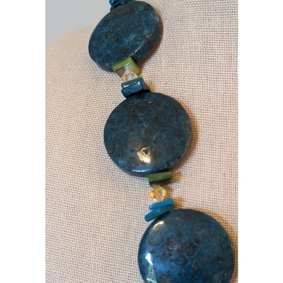 Chunky Heavy Blue Green Stone W/ Silver Toggle Clasp 20" Necklace - Picture 6 of 9